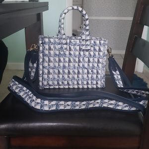 Blue Woven Mini Crossbody Tote